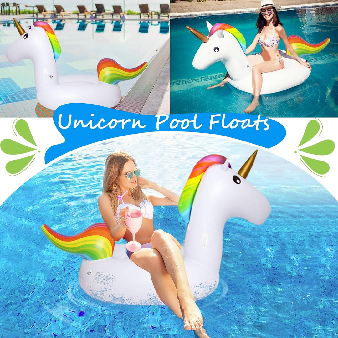 190x92cm Einhorn Schwimmring Erwachsene, Schwimmreifen Einhorn aufblasbare mit Glitzer, Schwimmtier