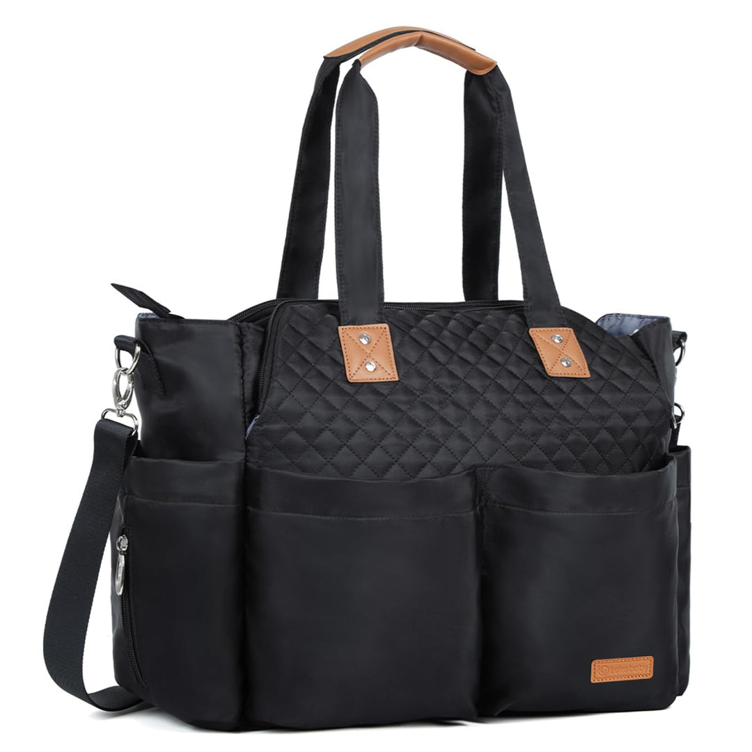 Lekebaby Baby Wickeltasche Bote gross mit Wickelunterlage für Reise Schwarz Gesteppt Schwarz Gestepp