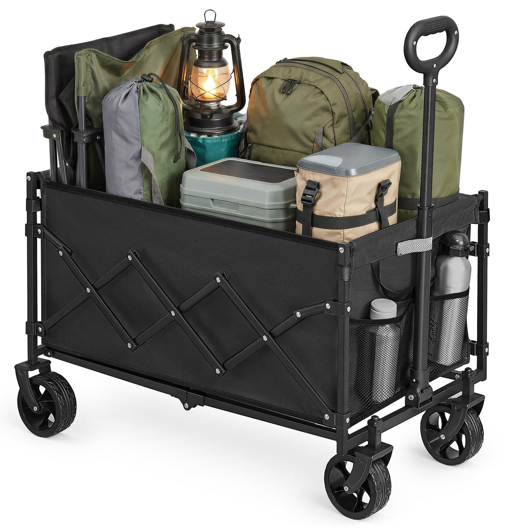 SONGMICS Kleiner Handwagen faltbar, Gartenwagen, kompakt, mit Griff, mit 4 verstärkten Rollen, Davon