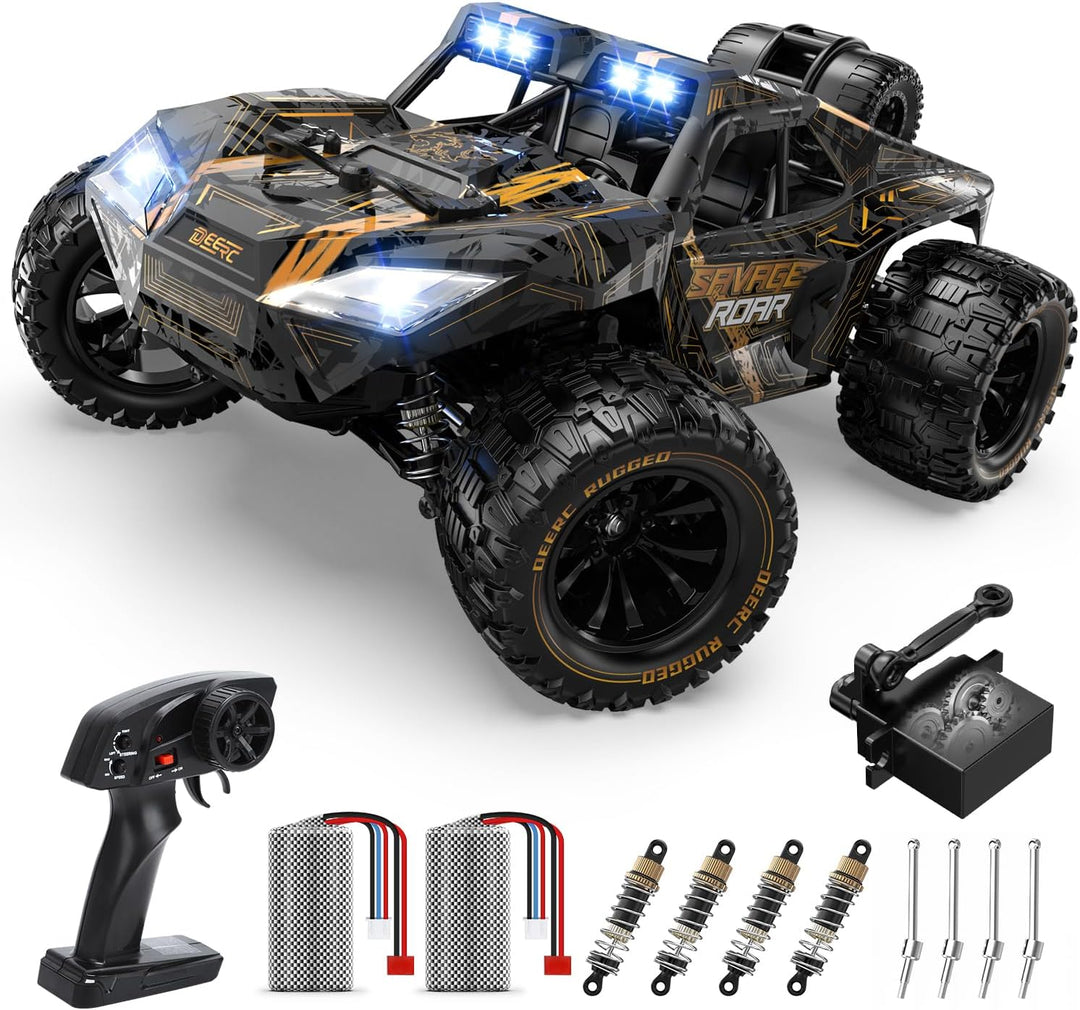 DEERC 1:14 Schnelles RC-Geländeauto, 40 km/h Hochgeschwindigkeits-RC-Truck mit LED-Scheinwerfer für