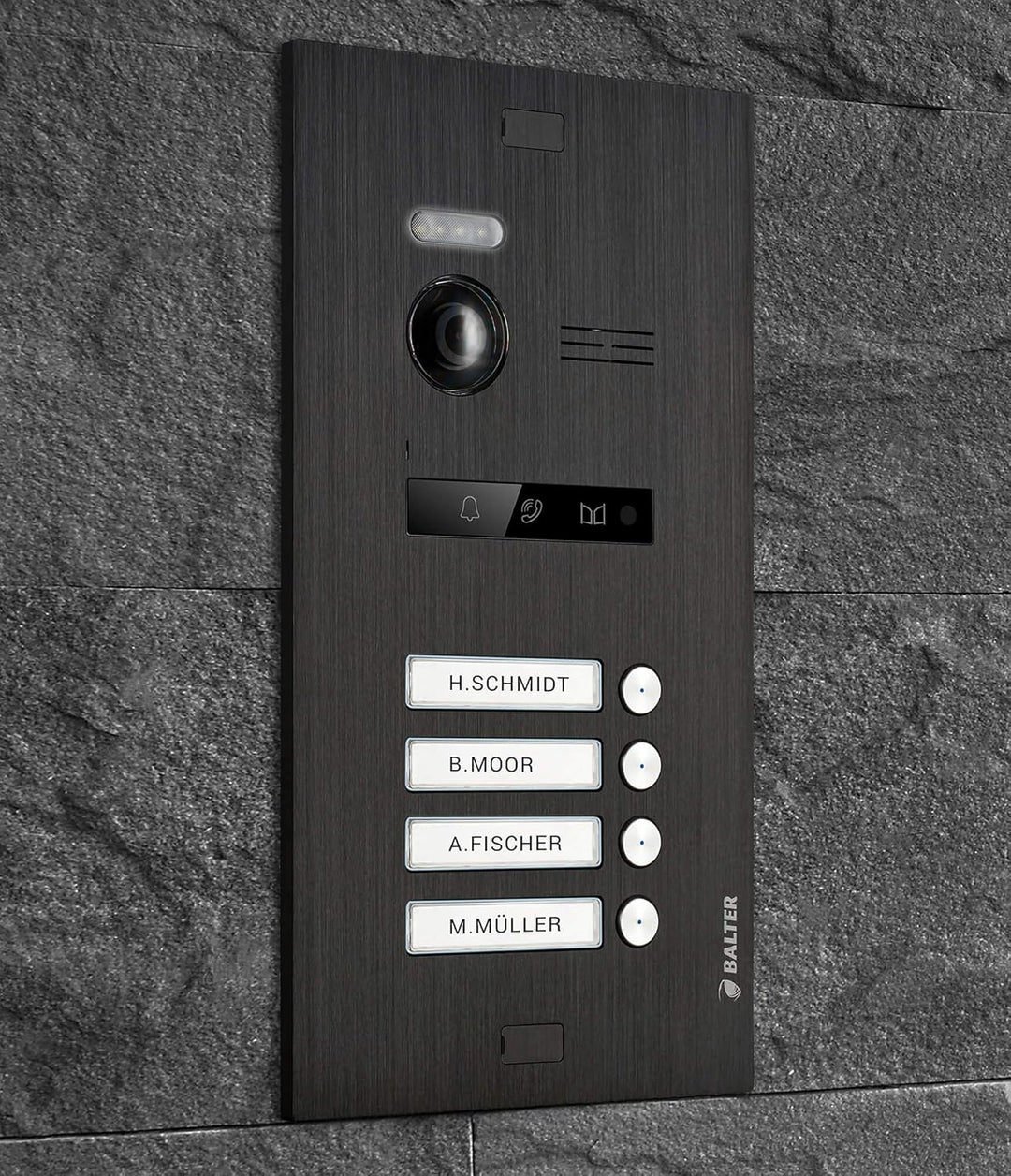 Balter EVO Video Türsprechanlage ? Türstation für 4 Familienhaus Türklingel Schwarz ? 150° Weitwinke