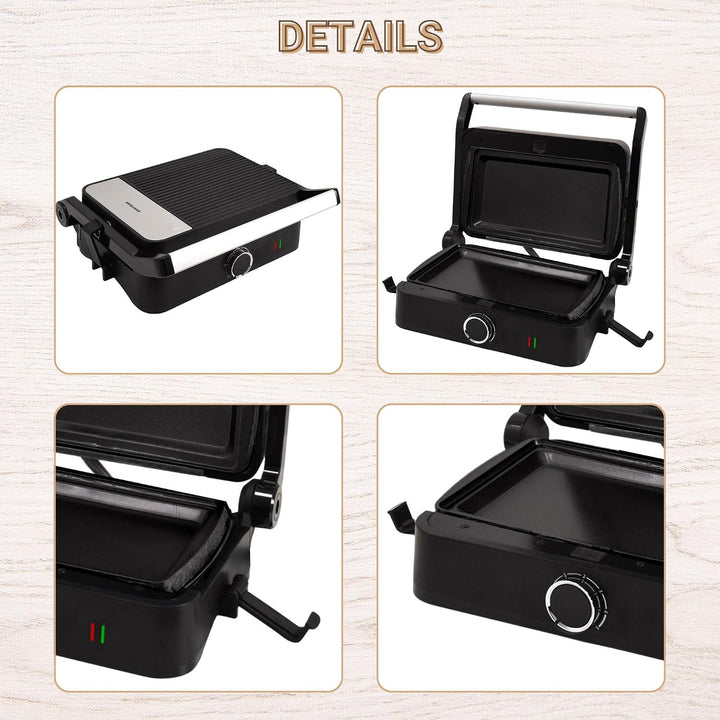 Syntrox Flatgrill Kombigerät Multifunktionsmaker mit Wechselplatten, Kontaktgrill Edelstahl, Multifu