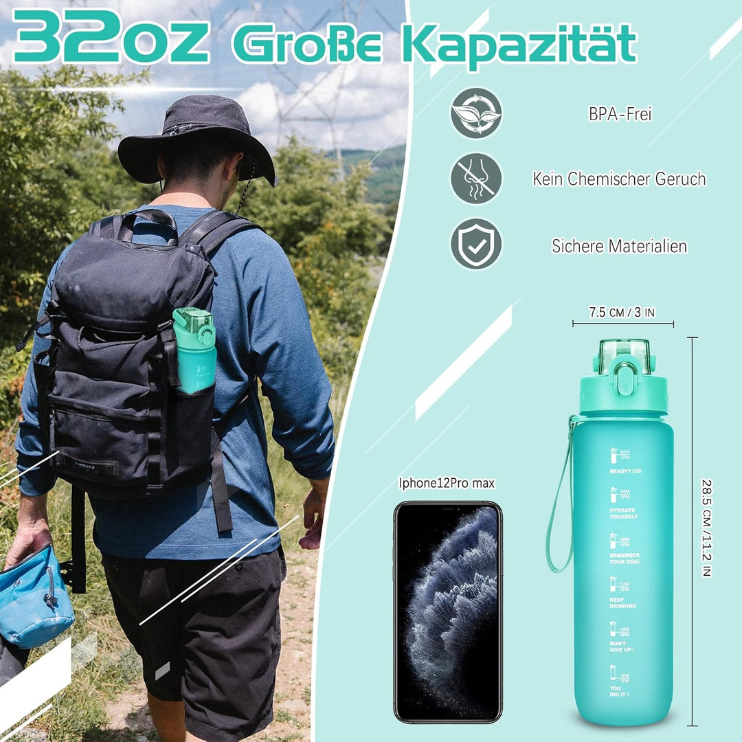 AOHAN Trinkflasche, 1l Wasserflasche BPA-Frei, Trinkflasche Sport Auslaufsicher, Sportflasche mit Ze