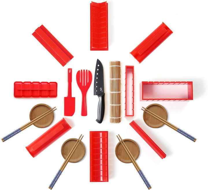 AYA Sushi Maker Kit Sushi Maker Rot Komplett mit Sushi Messer und Exklusiv Video Tutorials 11 Stück