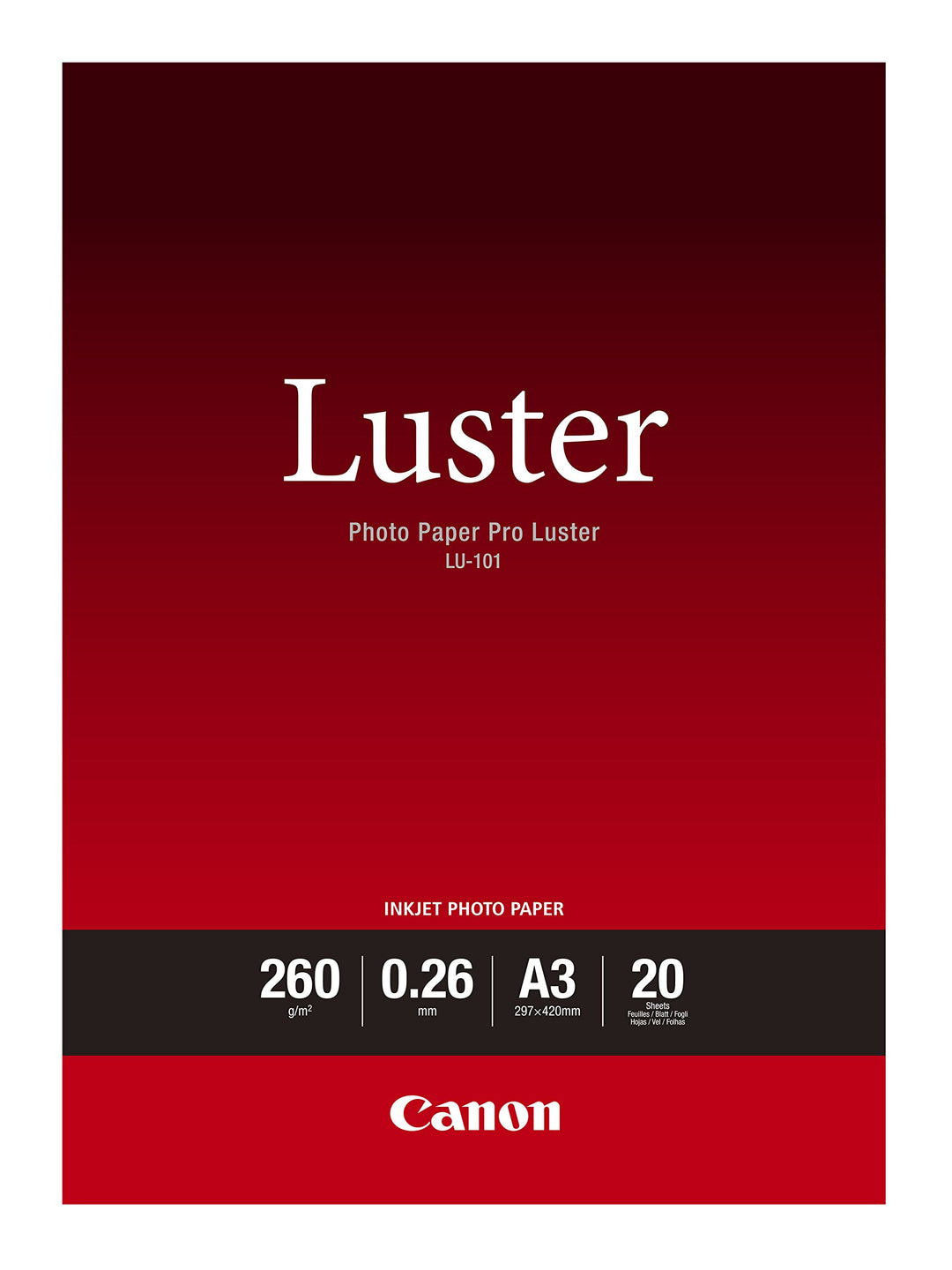 Canon Fotopapier Luster LU-101 glänzend weiss - (DIN A3 20 Blatt) für Tintenstrahldrucker - PIXMA Dr