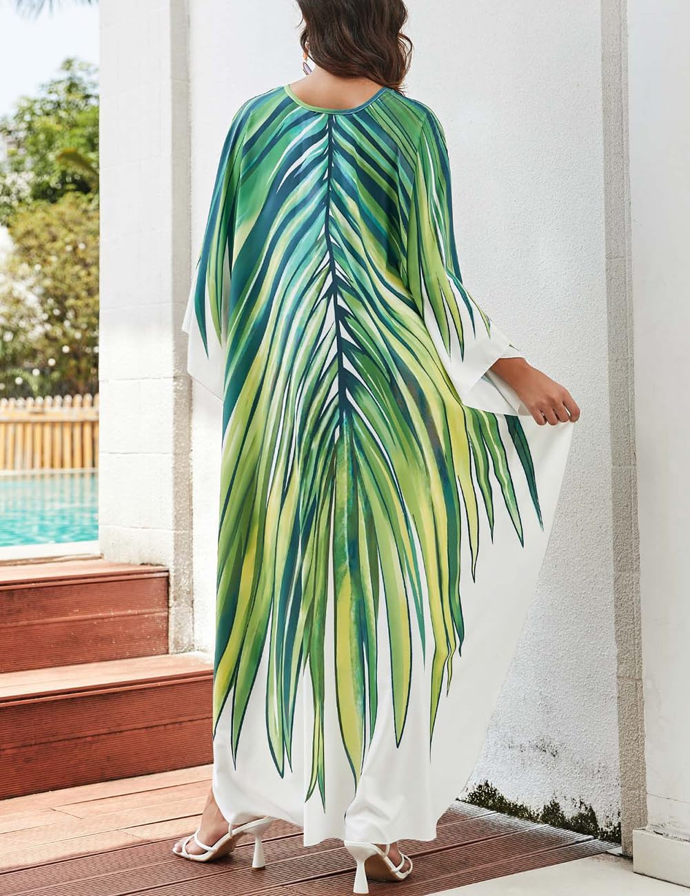 Bsubseach Frauen Plus Grösse Kaftan Kleid Badeanzug Druck Kaftan Strand Cover Up Kleid Green Leaf, G