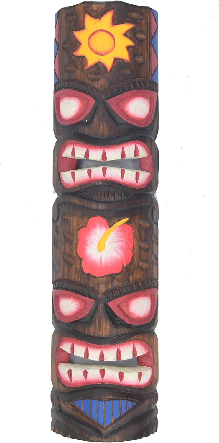 Interlifestyle 3 Tiki Totem Masken 50cm im Hawaii Style 3er Set Holzmaske Wandmaske Blumen Schildkrö