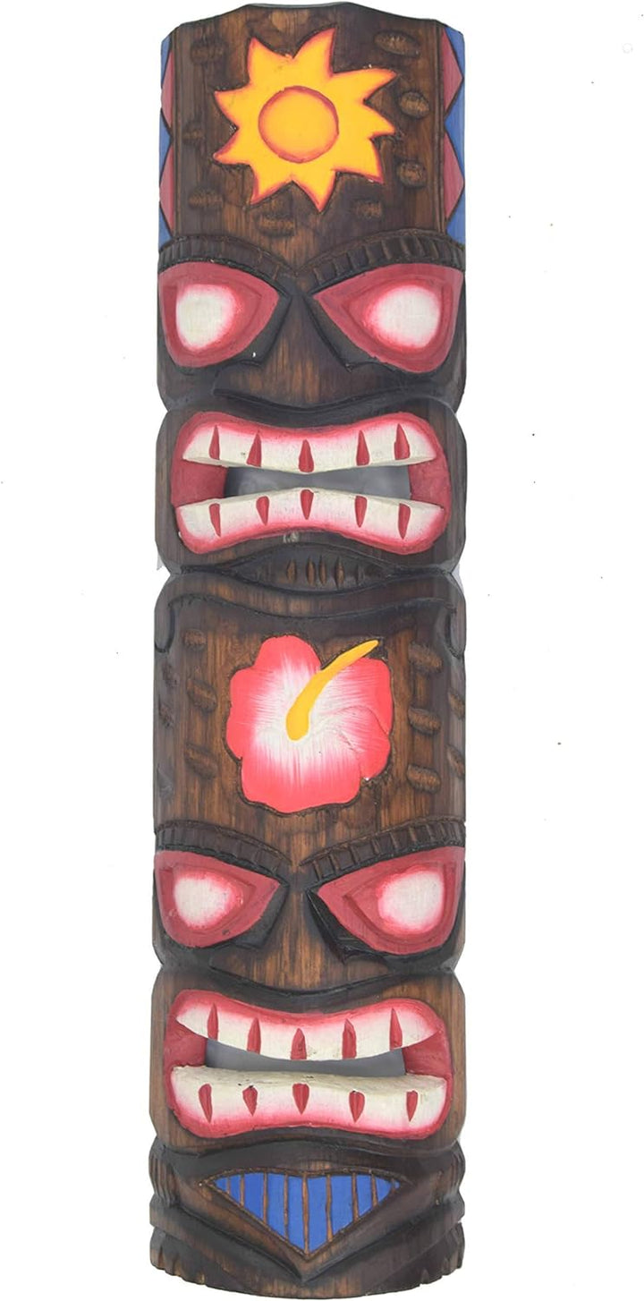 Interlifestyle 3 Tiki Totem Masken 50cm im Hawaii Style 3er Set Holzmaske Wandmaske Blumen Schildkrö