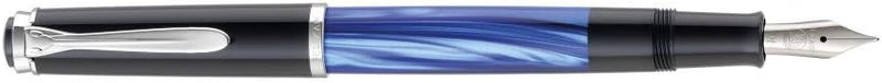 Pelikan 801850 Kolbenfüllhalter M205 Blau-Marmoriert, Feder EF in Faltschachtel, Feder EF