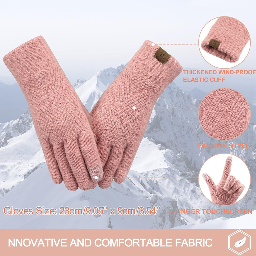 Damen Winter Warm Touchscreen Handschuhe Thermo Gestrickte Winterhandschuhe Doppellagige Strickhands