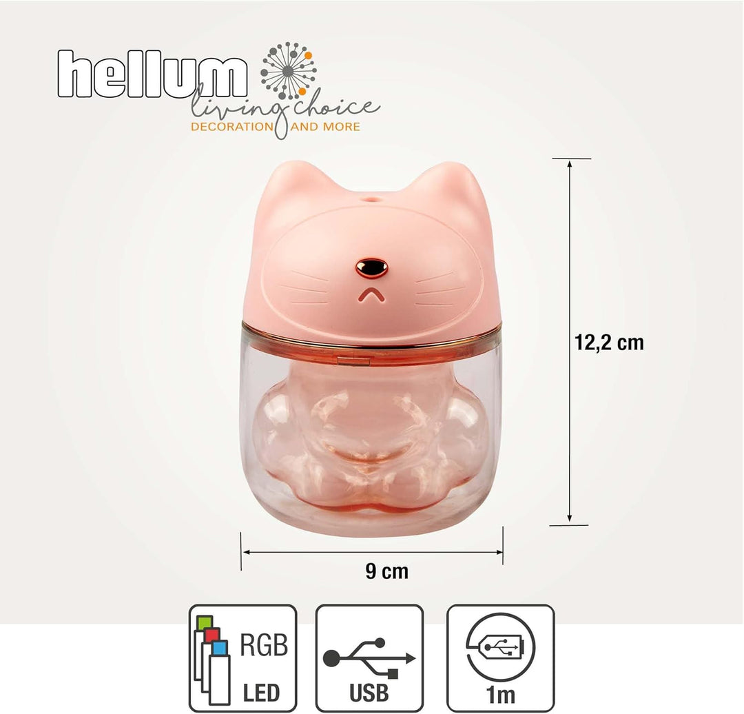 Hellum Luftbefeuchter Katze, tragbar in rosa, Diffuser 9x12cm gross, süsser Luftbefeuchter Kinderzim
