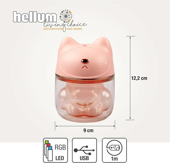 Hellum Luftbefeuchter Katze, tragbar in rosa, Diffuser 9x12cm gross, süsser Luftbefeuchter Kinderzim