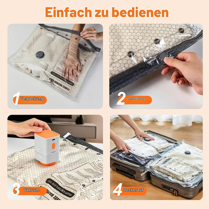 Vakuumbeutel Set mit kabelloser Vakuumpumpe – 9 Stück (3x 40x40cm, 3x 40x50cm, 3x 40x60cm) – Platzsp