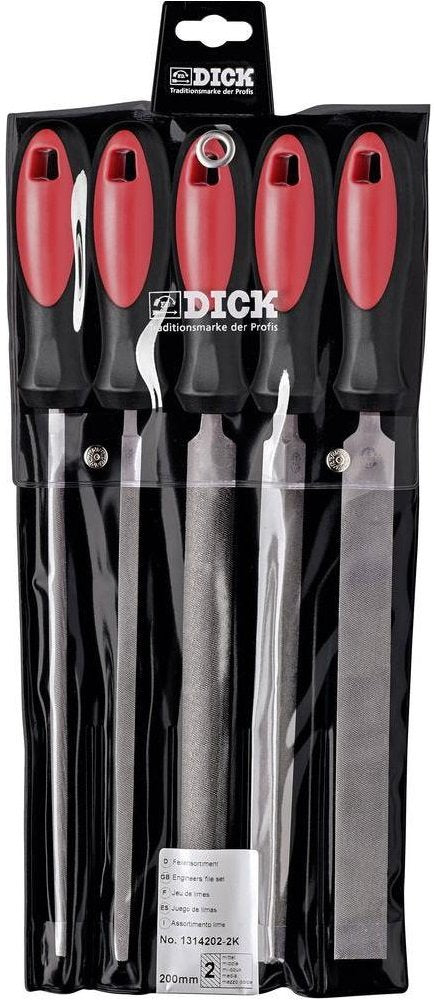 F. DICK Feilensatz 5tlg. 200 mm (Feilen für allgemeine Arbeiten, Hieb 2, Holz, Stahl, Eisen, NE-Meta