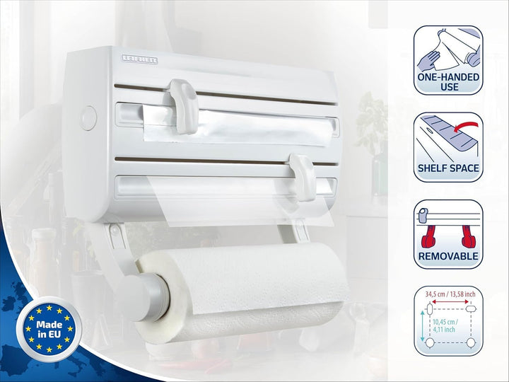 Leifheit Wandrollenhalter Parat F2 ComfortLine-Serie für insgesamt 3 Rollen, Folienschneider mit Abs