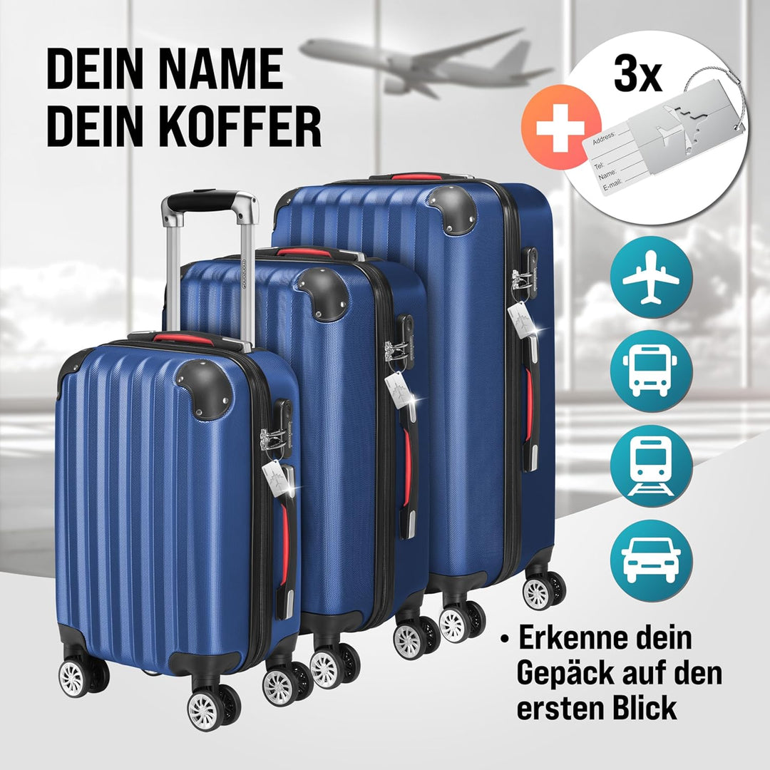 MONZANA® 3tlg. Kofferset Schloss Wäsche Organizer Kofferwaage Gurt Gel-Griffe Zwillingsrollen Standf