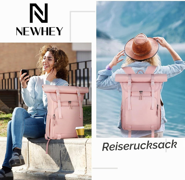 NEWHEY Rolltop Rucksack Herren Damen Reiserucksack Laptop Rucksack 17.3 Zoll Wasserdichter Gross 23L