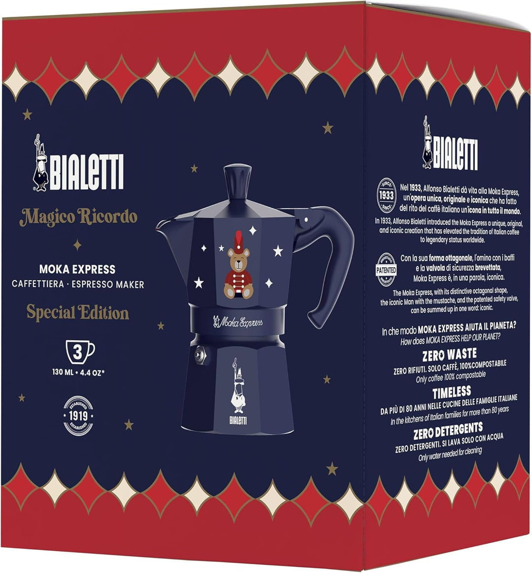 Bialetti Moka Express Blu Magico Ricordo 1 Tasse, 3 Tassen (3 Tassen) 3 Tazze, 3 Tazze
