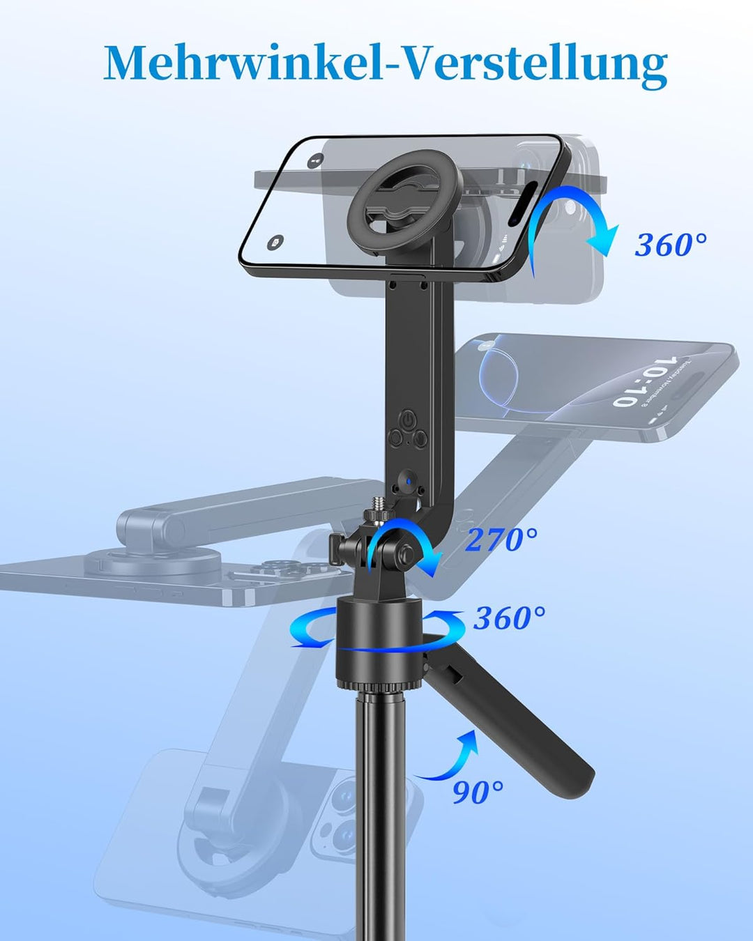 PlusAcc 184cm Auto Face Tracking Stativ – Magnetischer Selfie Stick für iPhone, 360° Drehung Halter