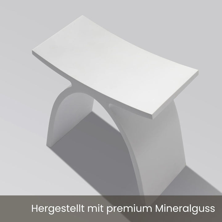 Badhocker Duschhocker Manhattan in Weiss Matt, Stilvoller Duschsitz aus hochwertigem Mineralguss, ro