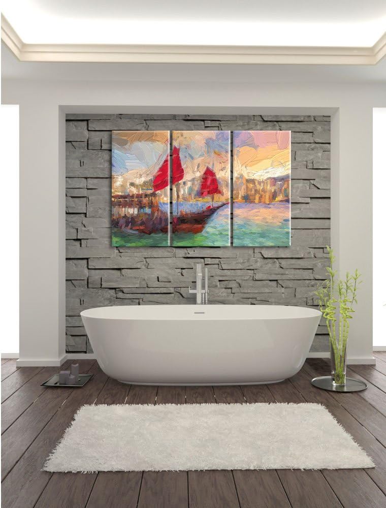 Pixxprint Segelschiff mit Segeln 3Teiler 120x80 cm Leinwandbild Wandbild Kunstdruck