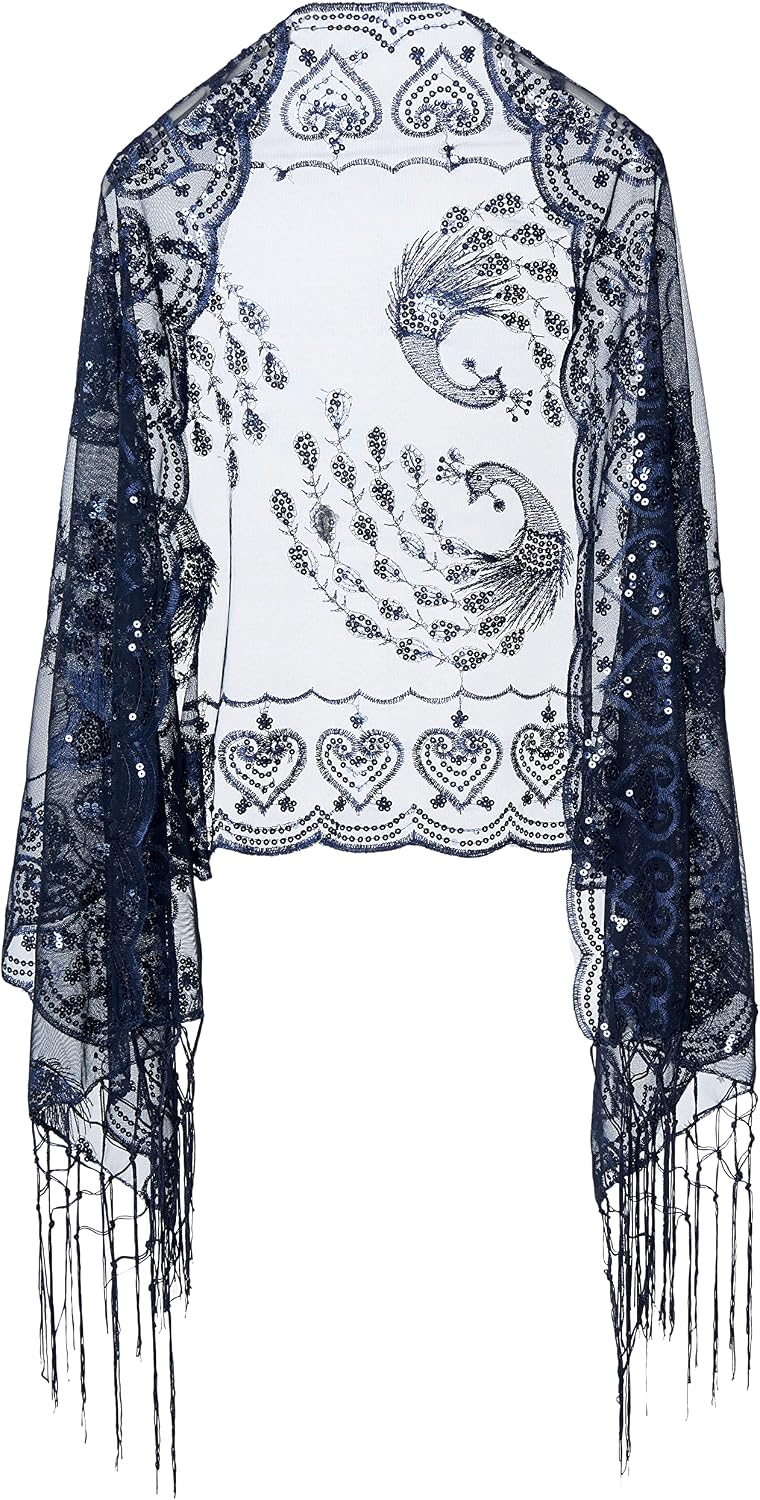 BABEYOND Pailletten-Schal für Damen, 1920er-Stil, Fransen, Abendumhang, Hochzeit, Braut-Schal, Schal