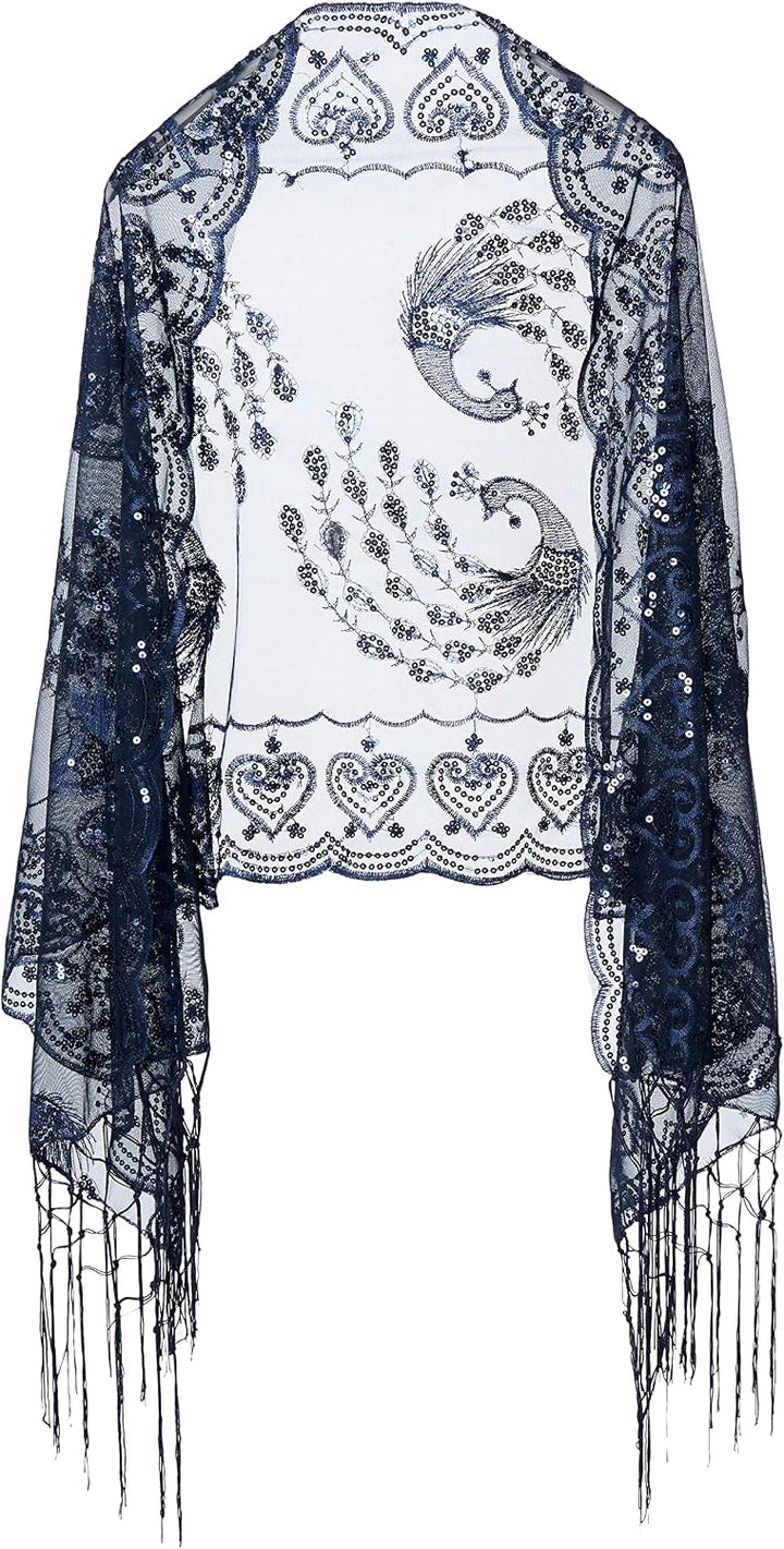BABEYOND Pailletten-Schal für Damen, 1920er-Stil, Fransen, Abendumhang, Hochzeit, Braut-Schal, Schal