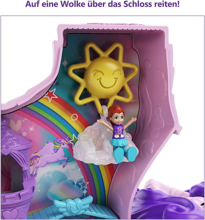 Polly Pocket Einhorn, in Prinzessinnen Schloss Thema, mit 25 Zubehörteilen wie 2 Puppen, Schaukel un
