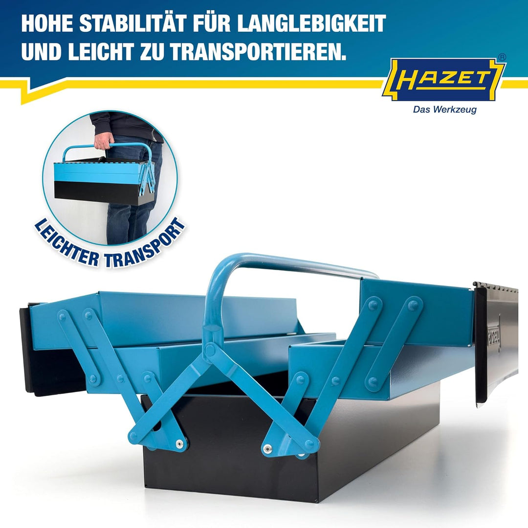 HAZET Metall Werkzeugkasten 190L | leer | mit geräumigen Bodenfach und 4 ausklappbaren Seitenfächern