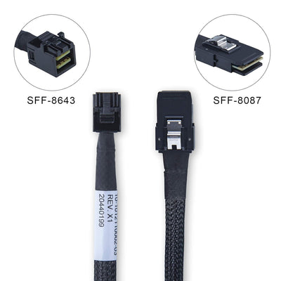 10Gtek® [2 Stück Mini SAS SFF-8643 zu SFF-8087 Kabel, Internal Mini SAS HD to Mini SAS Cable, 0.5-Me