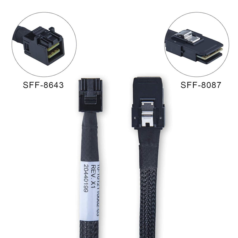 10Gtek® [2 Stück Mini SAS SFF-8643 zu SFF-8087 Kabel, Internal Mini SAS HD to Mini SAS Cable, 0.5-Me