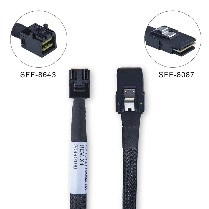 SFF-8643 to SFF-8087 Internal Mini SAS HD Cable, Compatible with Raid Controller Hard Drive, 100-Ohm