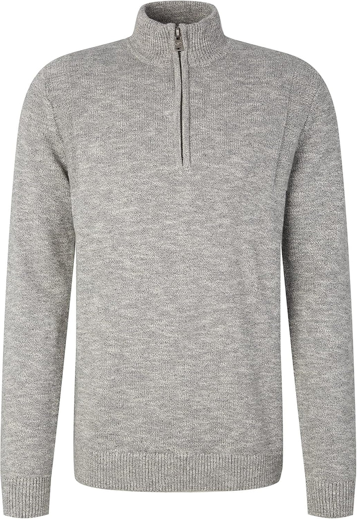 TOM TAILOR Herren Troyer Strickpullover in Melange-Optik L 31010 - Grey White Injected Melange, L 31