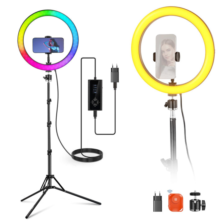 NEEWER RH12C 12" Ringlicht mit Stativ Kompatibel mit iPhone, 24W LED RGB Ring Light mit Handyhalter