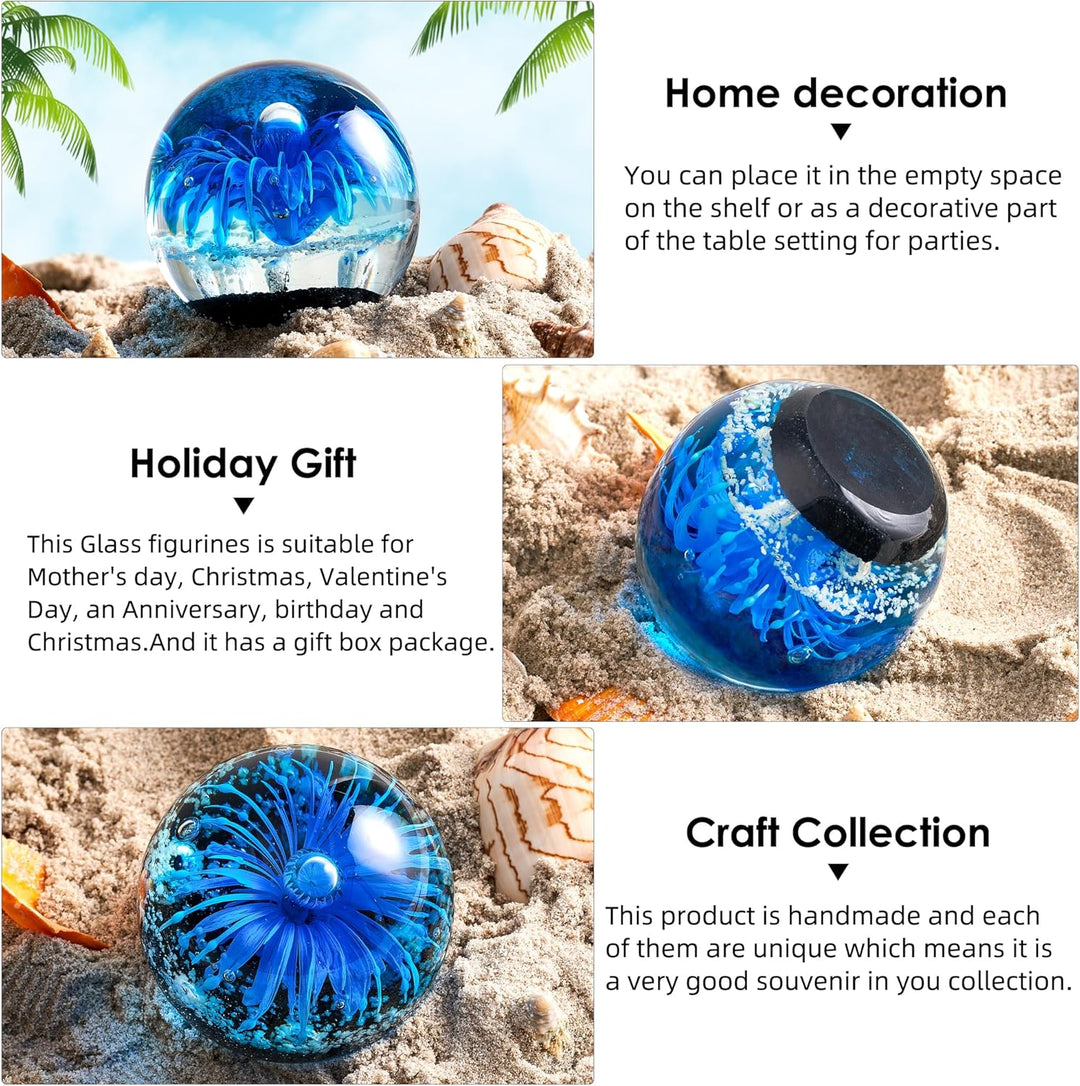 EUSTUMA Glas Blau Blume Kugel Figur, Briefbeschwerer Glaskugel, Meer Pflanze Ornament Für Fisch Tank