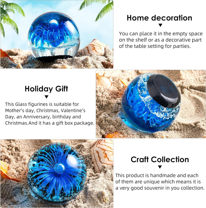 EUSTUMA Glas Blau Blume Kugel Figur, Briefbeschwerer Glaskugel, Meer Pflanze Ornament Für Fisch Tank
