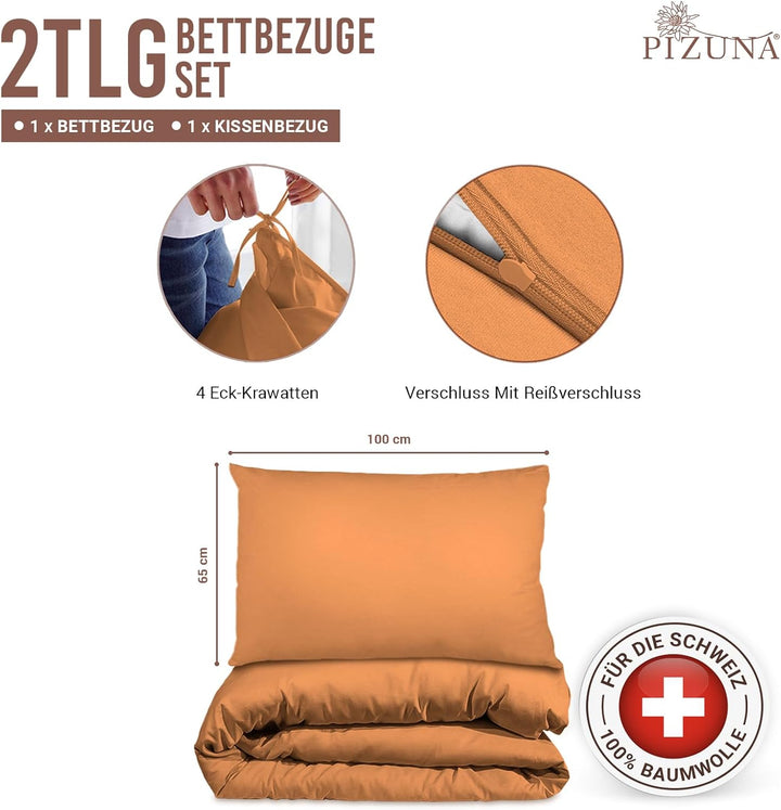 Pizuna 400 Fadenzahl aus Baumwolle Bettwäsche Aprikosenorange, 100% Langstaple Baumwolle Bettbezug u