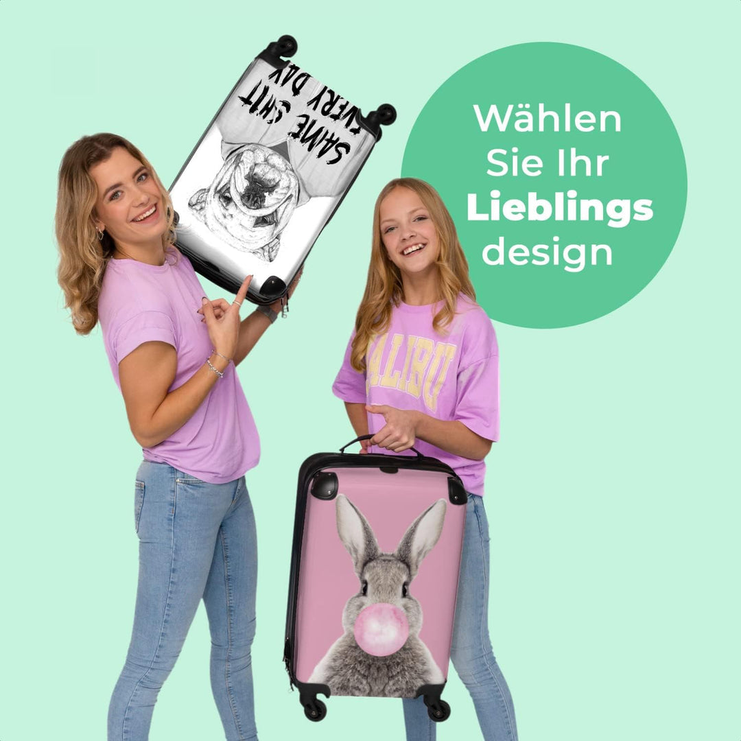 NoBoringSuitcases.com® Koffer Handgepäck Trolley Rollkoffer Kleine Reisekoffer mit 4 Rollen - Hund -
