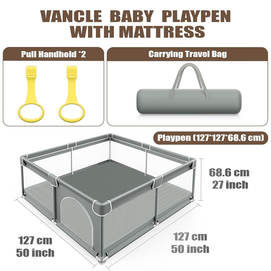 Laufstall Baby 127x127cm, Laufgitter Baby mit Rutschfester Basis und Atmungsaktivem Netz, Kinder Sic