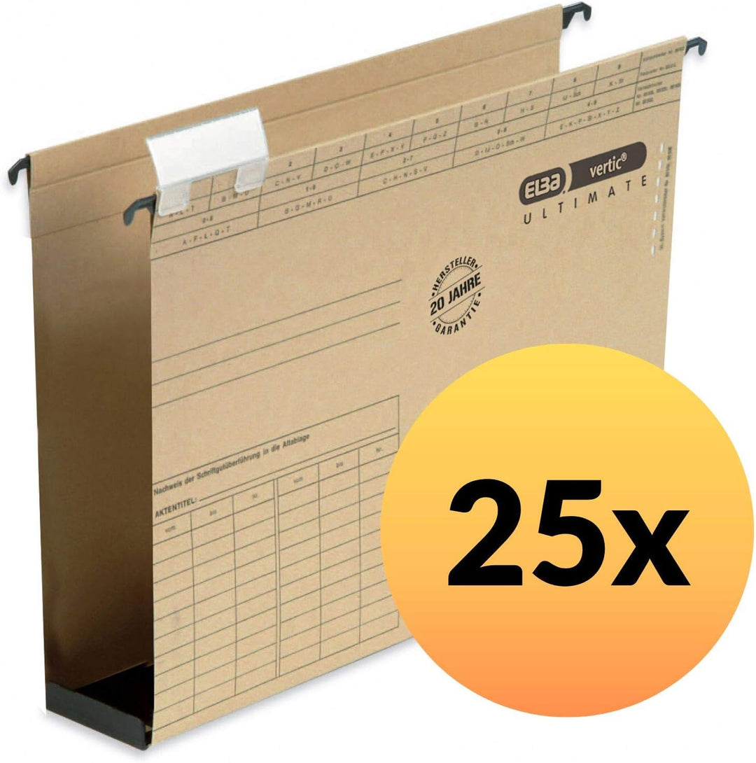 Elba Hängesammler A4, vertic Ultimate, aus Karton, 6 cm Boden, braun, 25 Stück mit Kunststoffboden 6