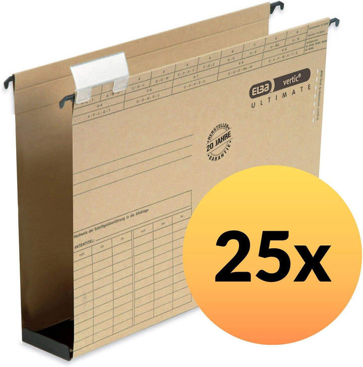 Elba Hängesammler A4, vertic Ultimate, aus Karton, 6 cm Boden, braun, 25 Stück mit Kunststoffboden 6