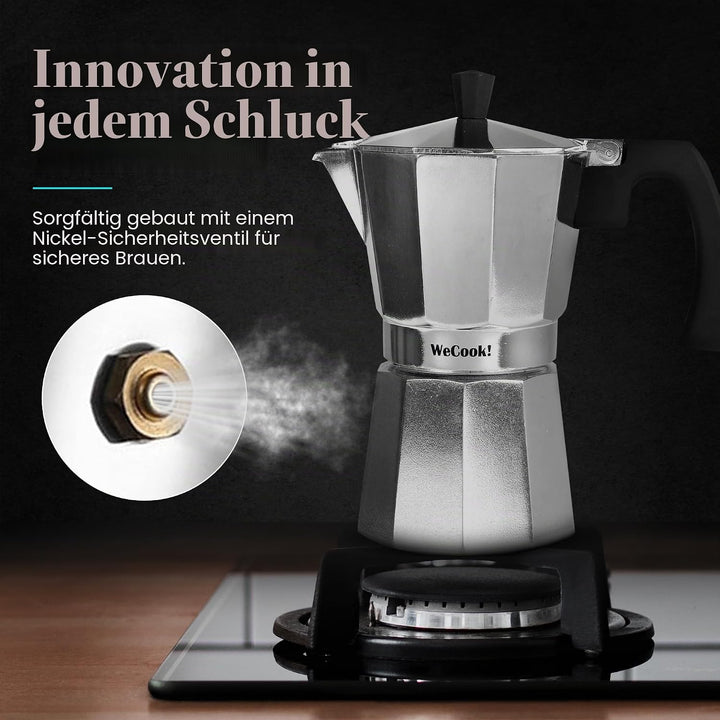 WECOOK! Paola – Espressokocher Aluminium 3 Tassen | Geeignet für Gas-, Elektro- und Glaskeramikherde