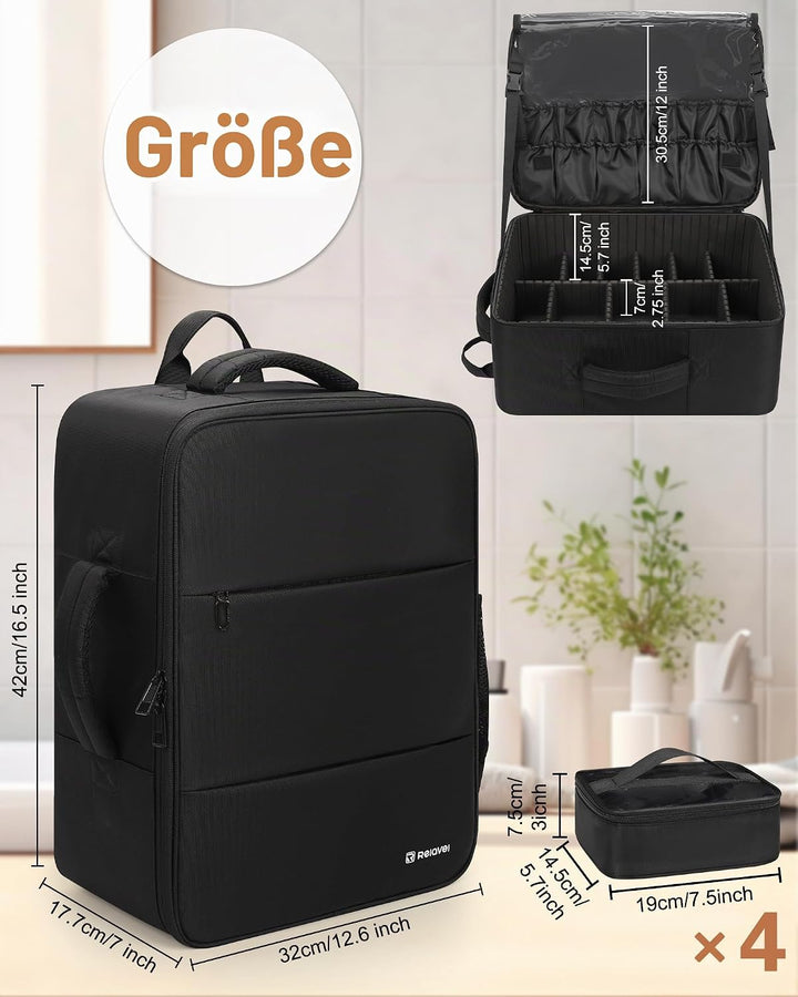 Relavel Make-up Rucksack XL, Profi Reise Make-up Koffer Set für Make-up-Künstler – Mit 4 transparent