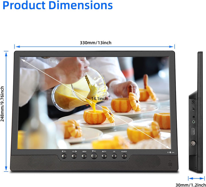 KCR 14.0 Zoll digitaler DVB-T2 tragbarer Fernseher, Freeview, wiederaufladbarer Akku, USB-Anschluss,