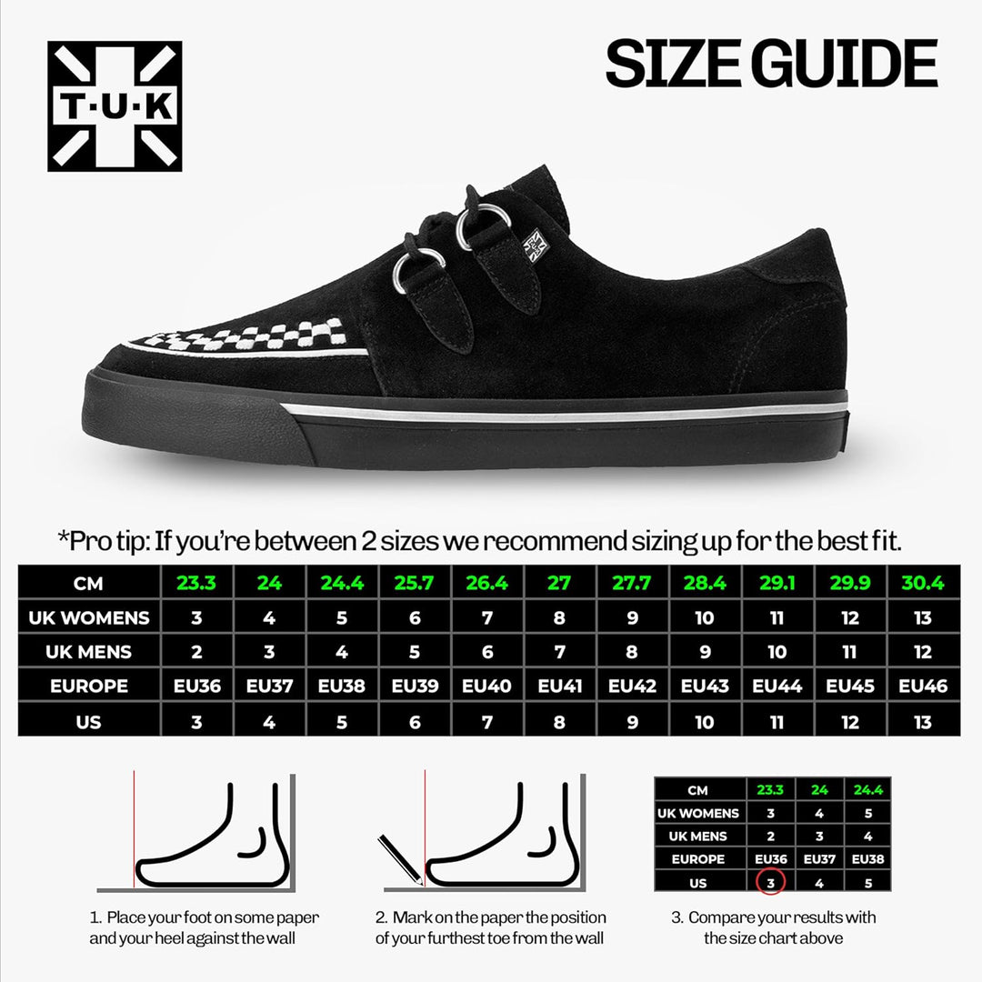 T.U.K. Unisex Leather Creeper Niedrige Sneaker 37 EU Black Suede White Interlace, 37 EU Black Suede