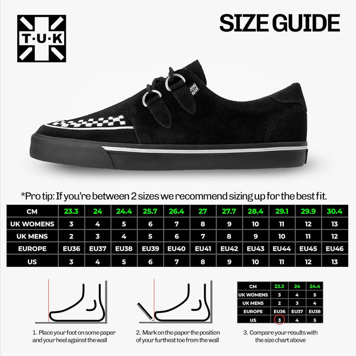 T.U.K. Unisex Leather Creeper Niedrige Sneaker 37 EU Black Suede White Interlace, 37 EU Black Suede