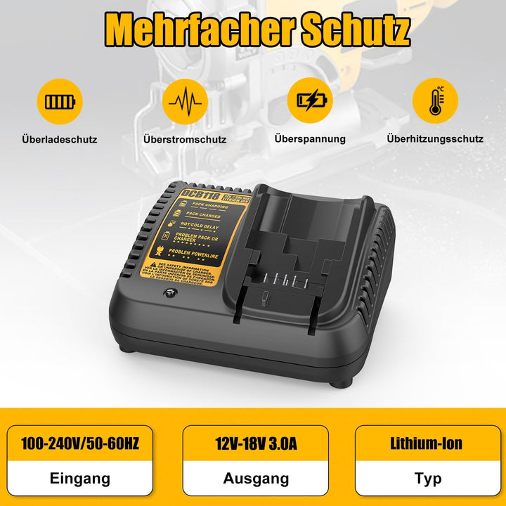 Energup 18V 5000mAh Ersatz für Dewalt Akku + DCB118 Ladegerät für DeWalt 18V DCB184 DCB200 DCB182 DC