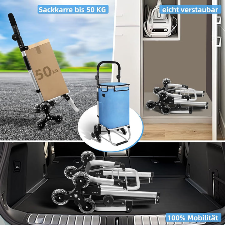 3 in1 Einkaufstrolley Klappbar,Einkaufswagen m𝐢t 56L Kapazität und belastbar bis 35kg,Einkaufswagen