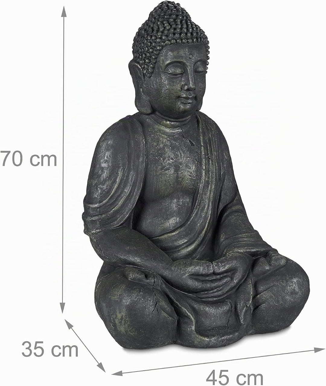 Relaxdays Buddha Figur sitzend, XL 70 cm, Gartenfigur, Vintage Dekofigur Wohnzimmer, wetterfest, fro