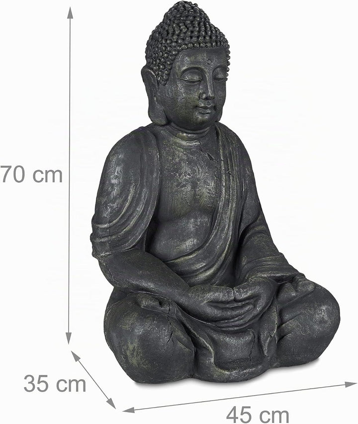 Relaxdays Buddha Figur sitzend, XL 70 cm, Gartenfigur, Vintage Dekofigur Wohnzimmer, wetterfest, fro